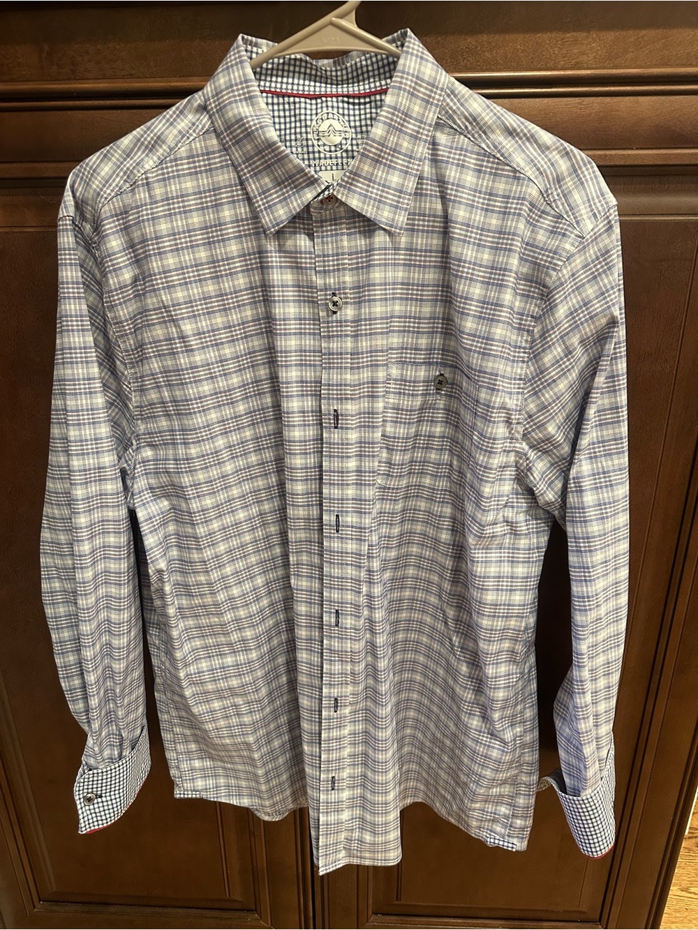 Flag & Anthem Men's Plaid Button-Down Shirt - Light Blue/White